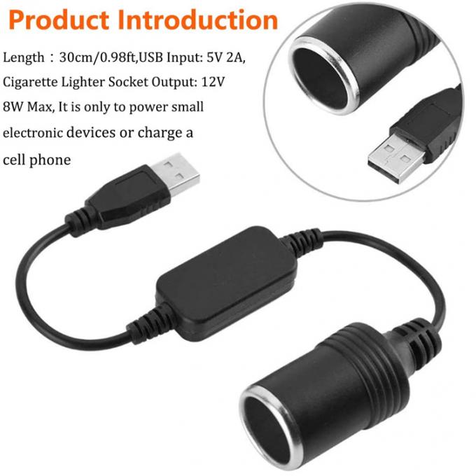 USB A αρσενικό σε 12v Συσκευή αναπτήρα τσιγάρων αυτοκινήτου Συσκευή θηλυκό καλώδιο μετατροπής ισχύος 3