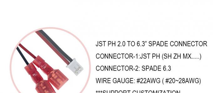 Προσαρμοσμένο JST PH SH ZH XH MX 2 3 4 5 6 7 8 Pin Connector σε 6.3mm Spade Terminal Cable 0