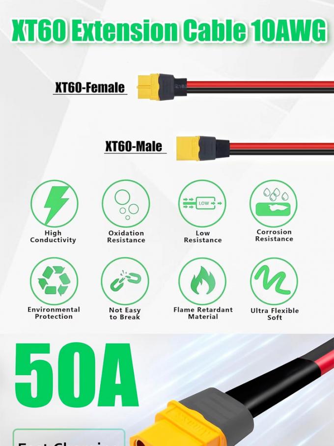 10AWG 12AWG Άντρας προς θηλυκό XT60 XT60H Συνδέτης Διάτακτη παρατάσεως καλώδιο για RC μπαταρία σταθμού παραγωγής ενέργειας Ηλιακό πάνελ 2