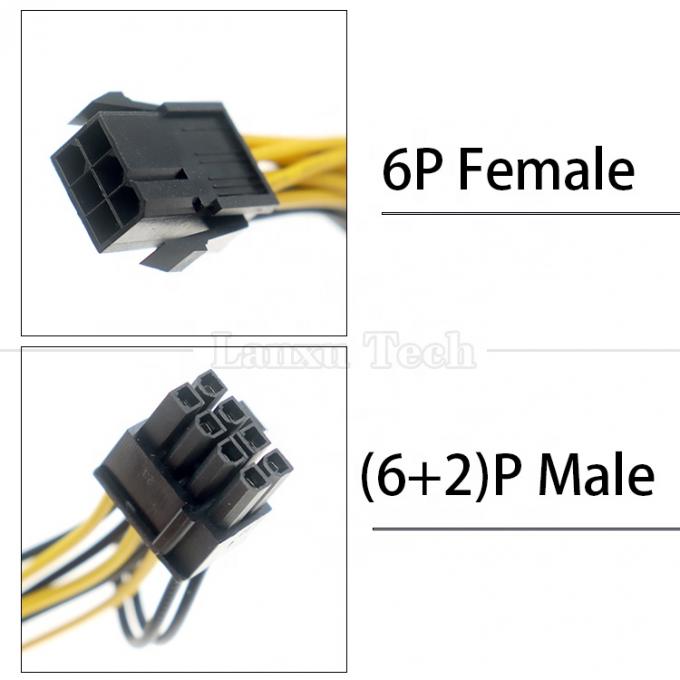 18AWG Pure Cooper Splitter 6 PIN θηλυκό σε διπλό 8 PIN 6+2 αρσενικό καλώδιο PCI Express PCIe για κάρτες γραφικών GPU 1
