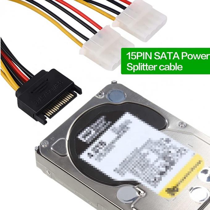 Sata 15 Pin αρσενικό σε διπλό Molex 4 Pin Lp4 IDE θηλυκό σκληρό δίσκο ισχύος Y προσαρμογέα καλώδιο μετατροπέα για HDD SSD 5