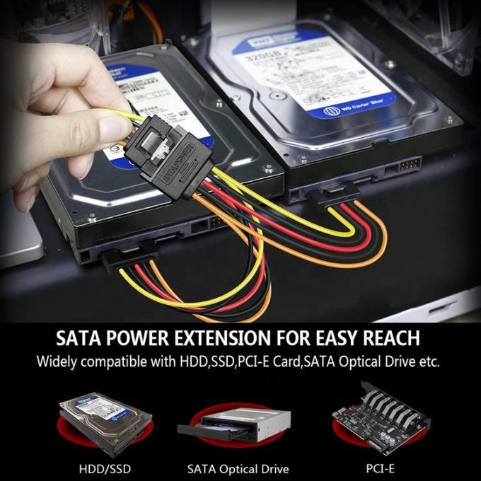 Άντρας σε θηλυκό δεδομένα Sata 15 Pin Power Y Splitter Cable για υπολογιστή HDD SSD PC Case 0
