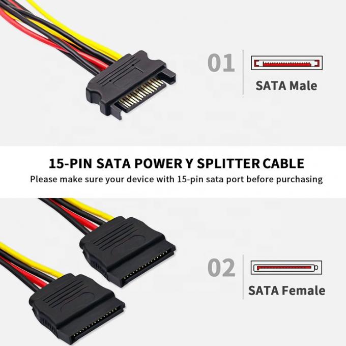Άντρας σε θηλυκό δεδομένα Sata 15 Pin Power Y Splitter Cable για υπολογιστή HDD SSD PC Case 3