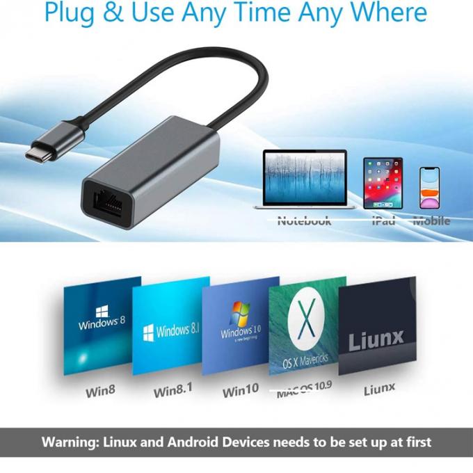 Plug and Play USB 3.0 Τύπος C αρσενικό σε Gigabit RJ45 Ethernet Network Lan Adapter για φορητό υπολογιστή 5
