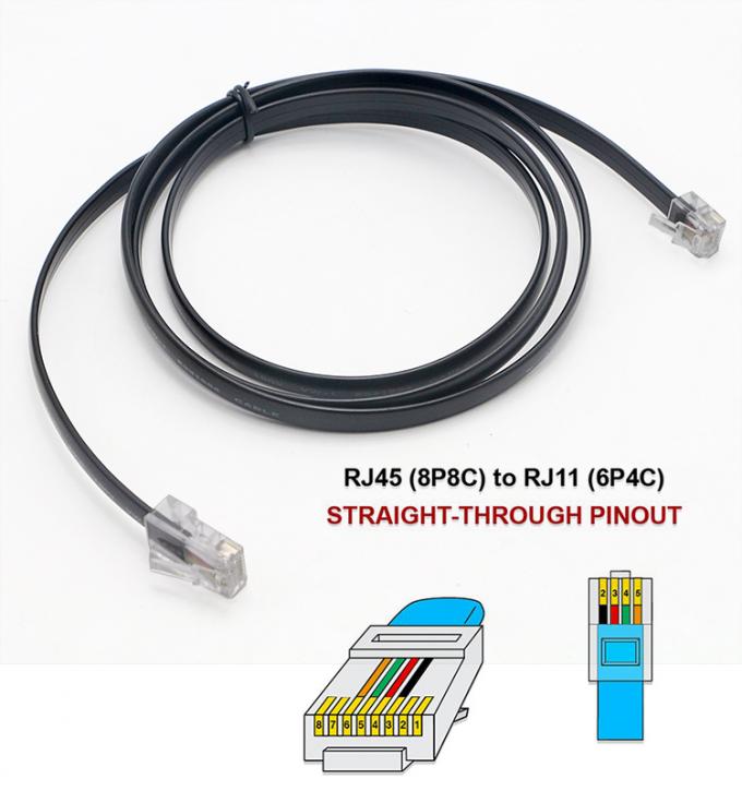 Προσαρμοσμένο μαύρο καλώδιο RJ45 8P8C σε DSL RJ11 6P4C 3