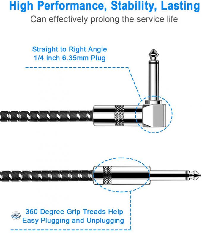 OEM 3M 1/4 ίντσες 6.3mm TS Jack Right Angle Μουσικό όργανο μπάσο ενισχυτής Πεντάλ κιθάρα Patch καλώδιο 2