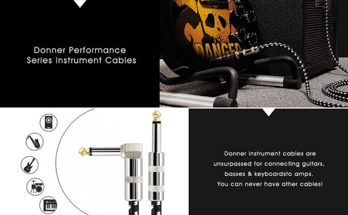 3M Right Angle Braided Metal 6.35mm 1/4 TS Jack Audio Electric Guitar Effects Instrument Bass Amp Patch Lead Cable Ηλεκτρική κιθάρα 7