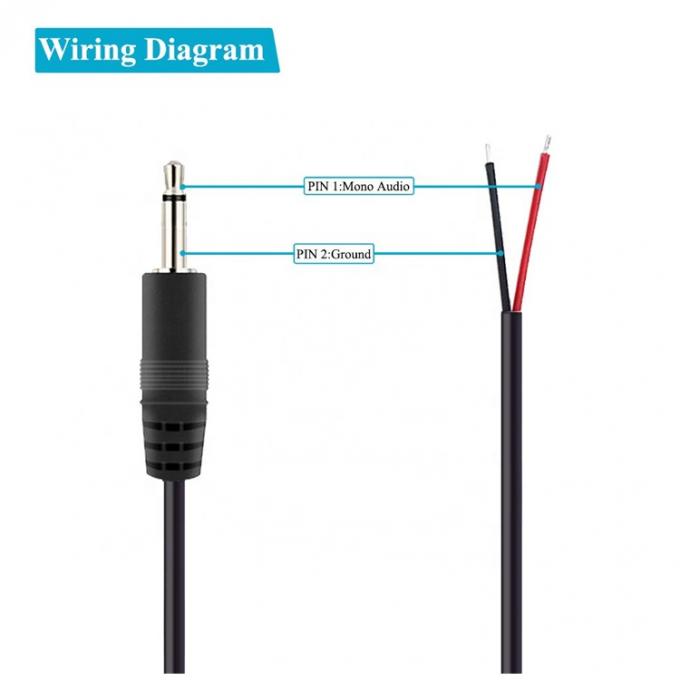 Προσαρμοσμένο 2 πόλους TS 3.5mm Stereo Audio Mono Jack αρσενικό πλέγμα σε απογυμνωμένο Pigtail 1
