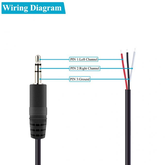 Προσαρμοσμένο 3 πόλους 3.5mm στερεοφωνικό jack με απογυμνωμένο pigtail καλωδιωμένο γυμνό καλώδιο 1