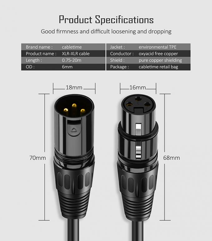 OEM HiFi Microphone Microphone 3 PIN XLR Connector Audio Jack Άντρας προς XLR Γυναικείο καλώδιο DMX 3