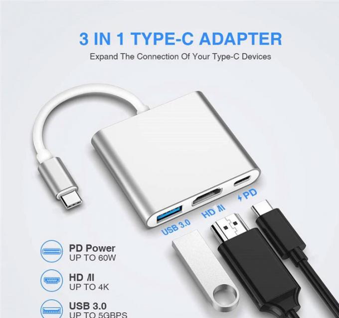 3 σε 1 PD Φορτίο 4K 1080P USB τύπου C OTG Docking Station Hub Adapter 0