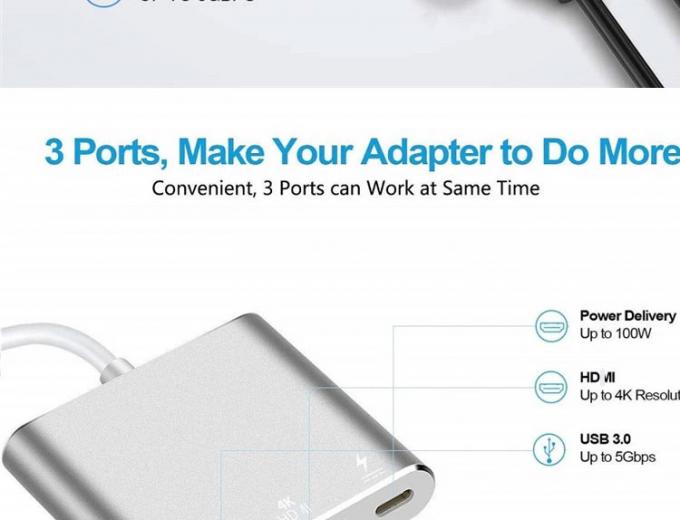 3 σε 1 PD Φορτίο 4K 1080P USB τύπου C OTG Docking Station Hub Adapter 1