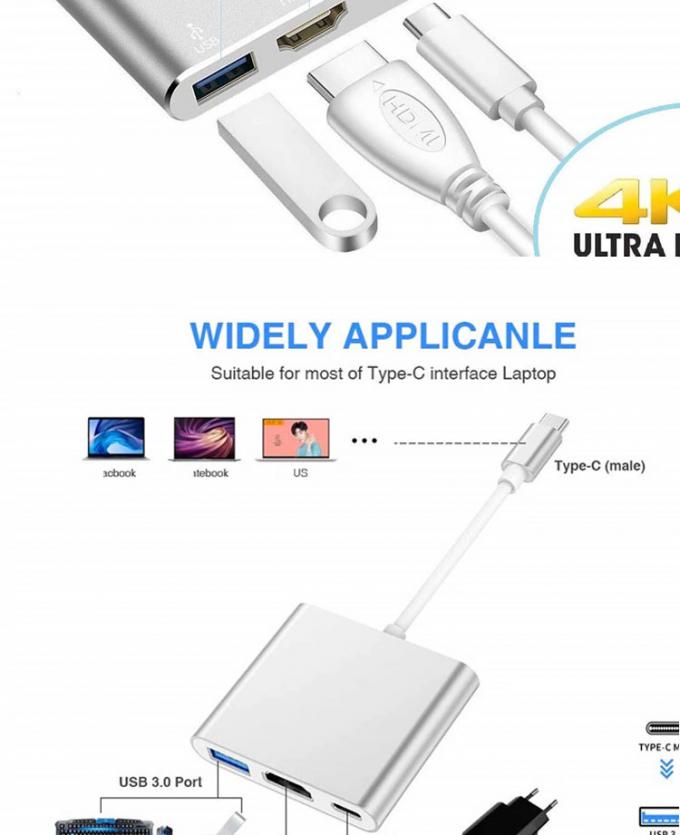 3 σε 1 PD Φορτίο 4K 1080P USB τύπου C OTG Docking Station Hub Adapter 2