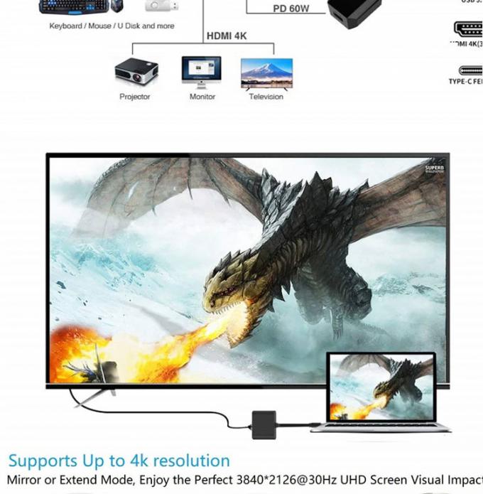 3 σε 1 PD Φορτίο 4K 1080P USB τύπου C OTG Docking Station Hub Adapter 3