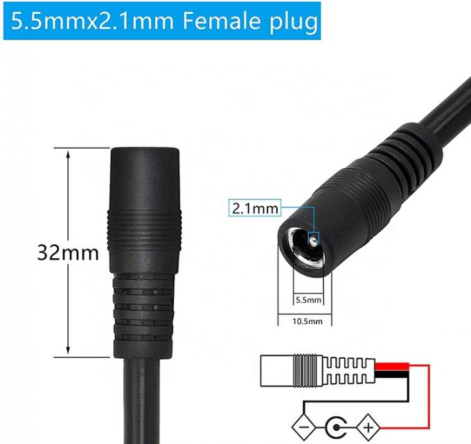 Άντρας Γυναίκα DC Barrel Jack 2.1x5.5mm Socket Connector για να ανοίξετε γυμνό καλώδιο Pigtail Power Charger Cable 3