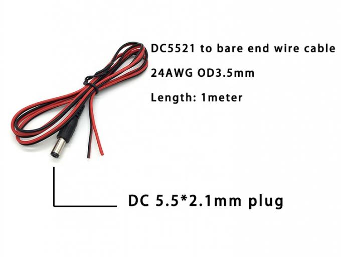 Κόκκινο Μαύρο DC αρσενικό 5,5x2,1mm Βαρέλι Jack σε απογυμνωμένο ανοιχτό γυμνό άκρο καλωδίου καλωδίου 1