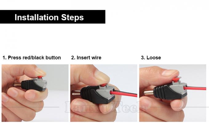 Πατήστε το κουμπί Solderless DC 5.5*2.1mm Male Female Jack to 2p Wire Connection Cable Connector Power Adapter για κάμερα LED Strip 6