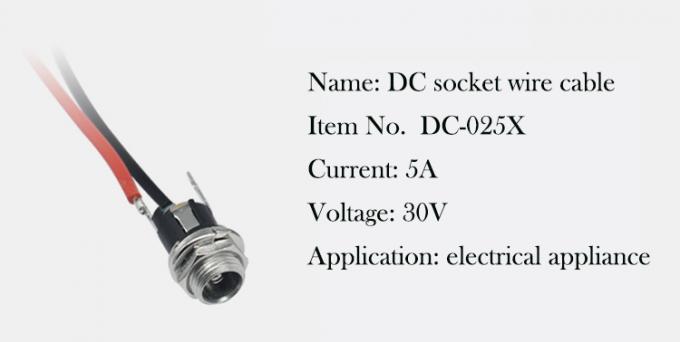 Πίνακα Mount Threaded DC Socket Female Jack 5.5x2.1mm σε 2 καλώδια Ανοιχτό καλώδιο άκρου Pigtail 1