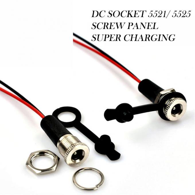 Πίνακα Mount Threaded DC Socket Female Jack 5.5x2.1mm σε 2 καλώδια Ανοιχτό καλώδιο άκρου Pigtail 3