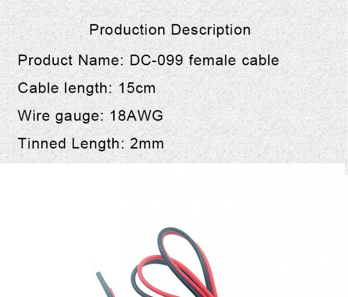 18AWG 10A Μεταλλικό νηματοποιημένο θηλυκό πύργο DC099 5.5x2.1mm 5.5x2.5mm Panel Mount Connector Pigtail DC Power Jack Cable 1