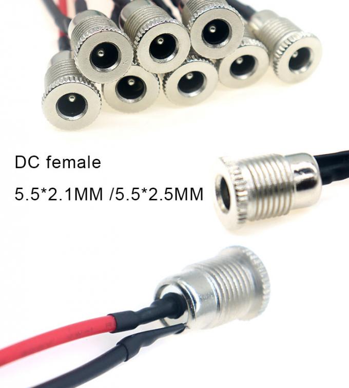 18AWG 10A Μεταλλικό νηματοποιημένο θηλυκό πύργο DC099 5.5x2.1mm 5.5x2.5mm Panel Mount Connector Pigtail DC Power Jack Cable 3