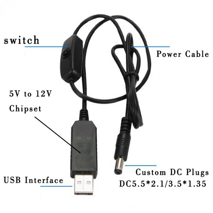 USB σε 9V 12V DC 5.5x2.1mm Jack φορτιστή ηλεκτρικής ενέργειας ON OFF καλώδιο διακόπτη για δρομολογητή ανεμιστήρα LED ομιλητής 1