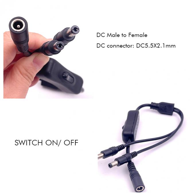 12v Splitter 1 Γυναίκα σε 2 Άνδρας DC Plug 5.5x2.1mm on off Switch Cord Cable για φως λαμπτήρα LED 0
