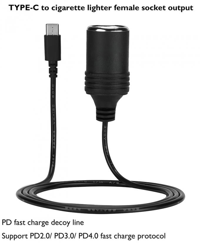 PD φόρτιση 12v έξοδος USB τύπου C αρσενικό για αναπτήρα τσιγάρων θηλυκό πλέγμα πρίζας ηλεκτρονικού προσαρμογέα καλώδιο για αυτοκίνητο 3
