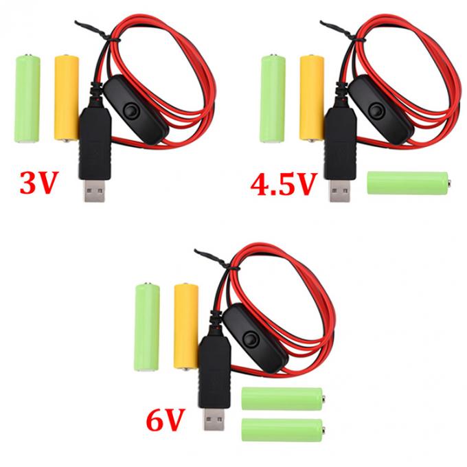 1.5v 3v 4.5v 6v LR6 AA LR03 AAA Εξάλειπτης μπαταρίας Αντικαταστήστε USB Switch ON OFF Καλώδιο φορτιστή για ηλεκτρονικά παιχνίδια LED Light 0