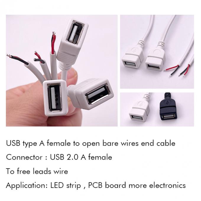 5V λευκό USB θηλυκό για να ανοίξει γυμνά καλώδια Pigtail End καλώδιο για LED ταινία 2