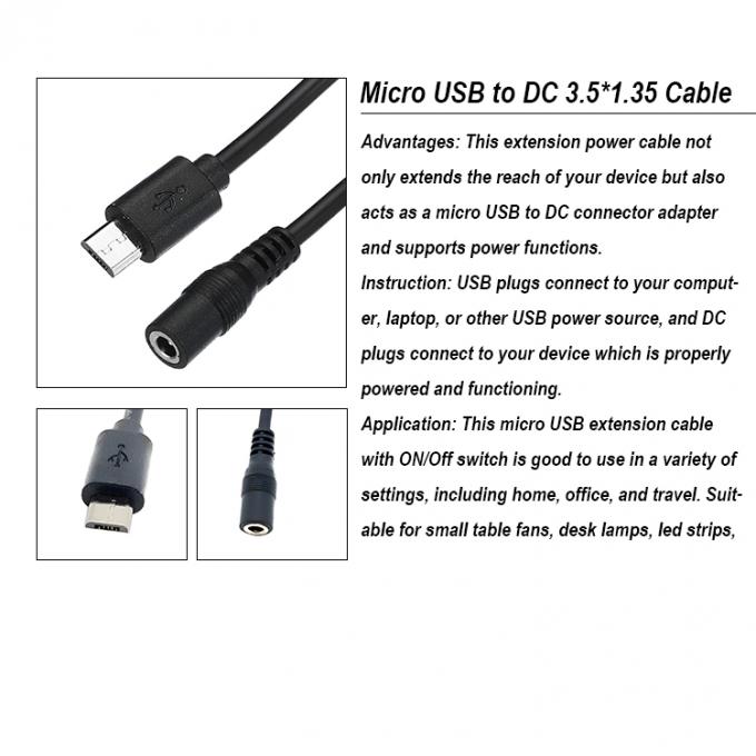 Micro USB αρσενικό σε DC 3,5x1,35mm θηλυκό καλώδιο επέκτασης ισχύος Jack για ανεμιστήρες LED Strips 0