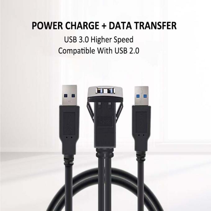Δύο τετραγωνικά USB 3.0 2.0 αρσενικό προς θηλυκό αδιάβροχο καλώδιο επέκτασης με πίνακα επιφάνειας επιφάνειας για αυτοκίνητο φορτηγό φορτηγό πλοίο μοτοσυκλέτα υπολογιστή 2
