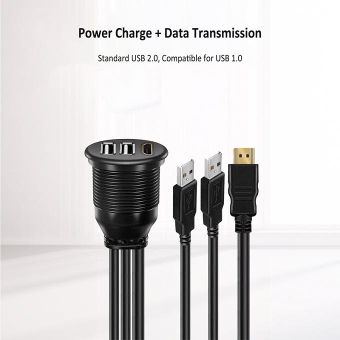 3 θύρες USB 2.0 αρσενικό προς USB 2.0 θηλυκό Αδιάβροχο καλώδιο επέκτασης με πίνακα επιφάνειας επιφάνειας για αυτοκίνητο φορτηγό φορτηγό πλοίο μοτοσυκλέτα υπολογιστή 4