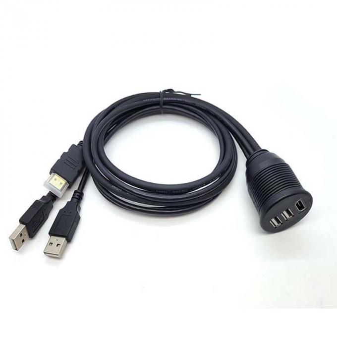 3 θύρες USB 2.0 αρσενικό προς USB 2.0 θηλυκό Αδιάβροχο καλώδιο επέκτασης με πίνακα επιφάνειας επιφάνειας για αυτοκίνητο φορτηγό φορτηγό πλοίο μοτοσυκλέτα υπολογιστή 1