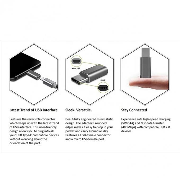 Προσαρμοστής μετατροπής OTG Plug and Play Metal Shell Micro USB θηλυκό προς τύπο C αρσενικό 3