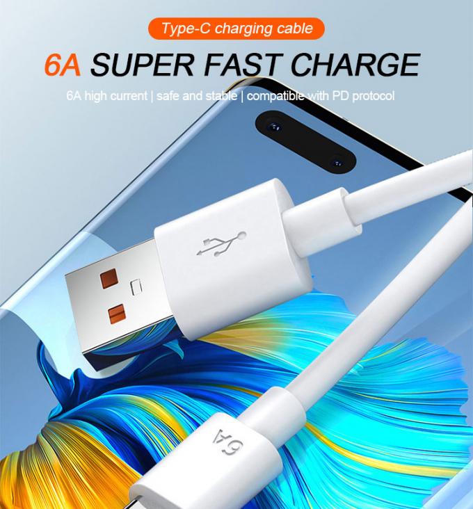 Υπερ-γρήγορη φόρτιση 6A τύπου C USB καλώδιο φόρτισης δεδομένων για κινητό τηλέφωνο 0