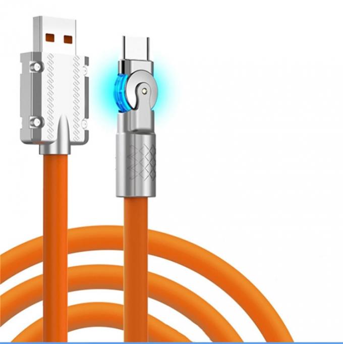 180 μοίρες περιστρεφόμενη ταχεία φόρτιση 120w 6A Silicone Micro USB Type C καλώδιο για Android κινητό τηλέφωνο 0