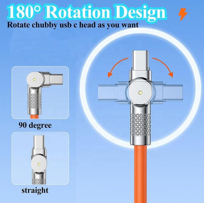 180 μοίρες περιστρεφόμενη ταχεία φόρτιση 120w 6A Silicone Micro USB Type C καλώδιο για Android κινητό τηλέφωνο 1