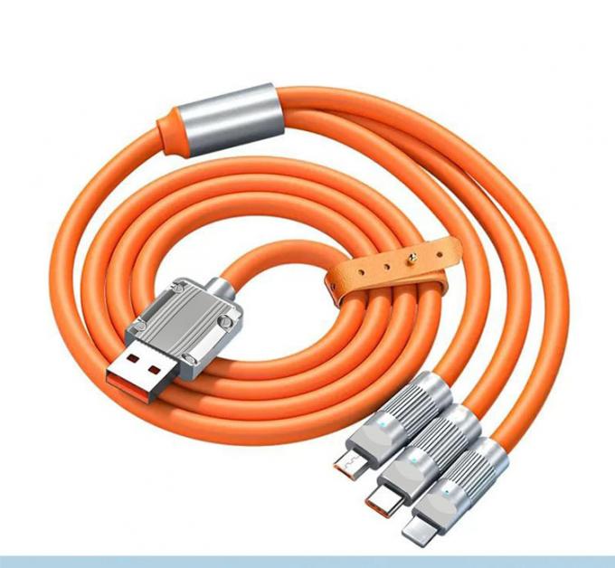 Υπερ-γρήγορη φόρτιση 120w 6A υγρή σιλικόνη 3 σε 1 πολλαπλές συνδέσεις Micro Type C USB καλώδιο φόρτισης δεδομένων για κινητό τηλέφωνο 0