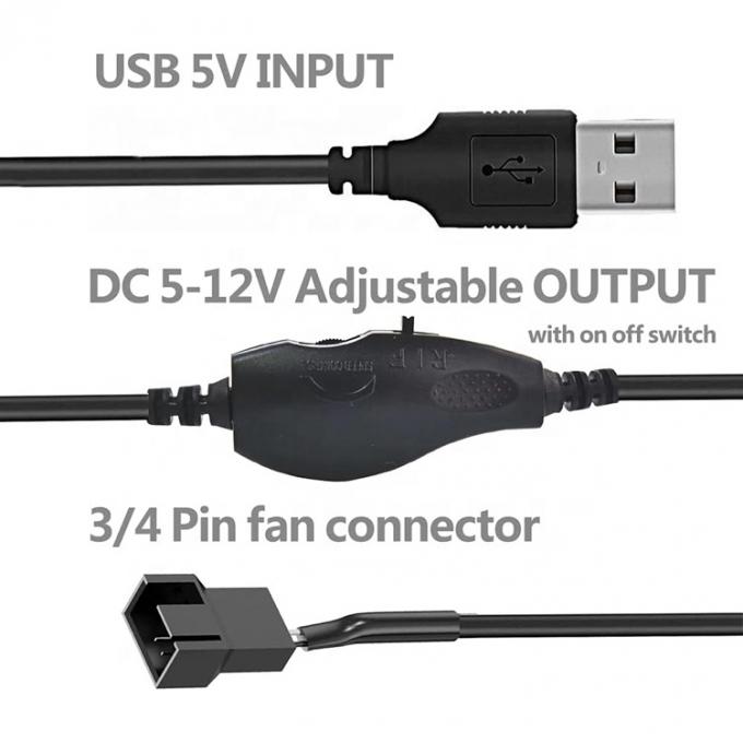 Ρυθμιζόμενο USB 5V Step up Boost σε DC 12V 3 Pin 4 Pin Connector Fan Speed Controller Δικτυακό προσαρμογέα ισχύος για PC ψύξη ανεμιστήρα 1