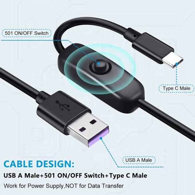 1m 5V 3A USB Type C καλώδιο ρεύματος φορτιστή με διακόπτη ON OFF για Raspberry Pi 3