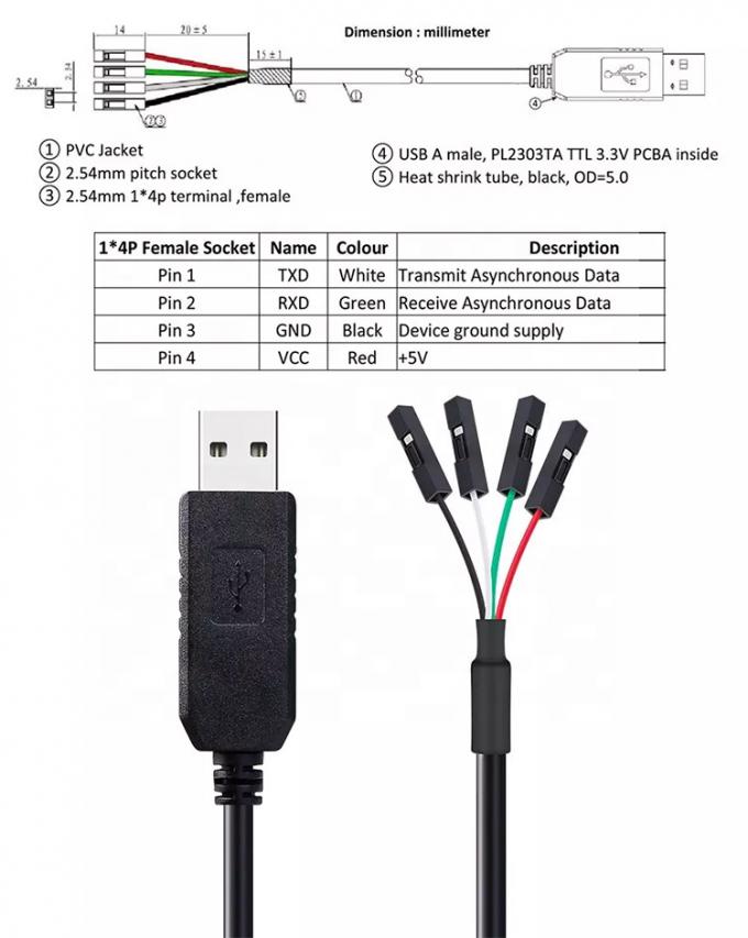 Υψηλής συμβατότητας WIN7 10 FTDI FT232 5V 3.3V USB σε Uart TTL Serial Cable για Raspberry Pi 0