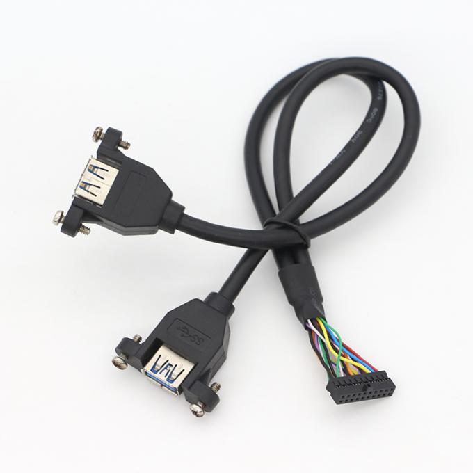 Y Splitter Screw Locking Stud Διπλό USB 3.0 Τύπου A Γυναικείο πίνακα Mount USB καλώδιο με Molex 1
