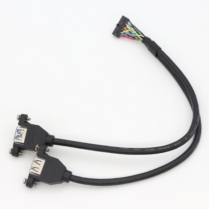 Y Splitter Screw Locking Stud Διπλό USB 3.0 Τύπου A Γυναικείο πίνακα Mount USB καλώδιο με Molex 5