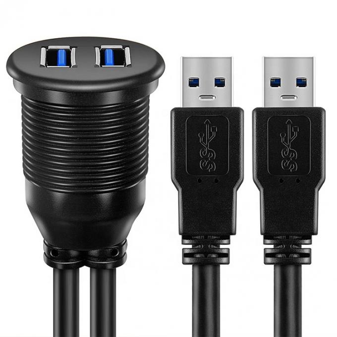 Αδιάβροχο αρσενικό προς θηλυκό Aux Car Dashboard Panel Δύο USB 3.0 Flush Mount Extension Cable για μοτοσυκλέτα 2