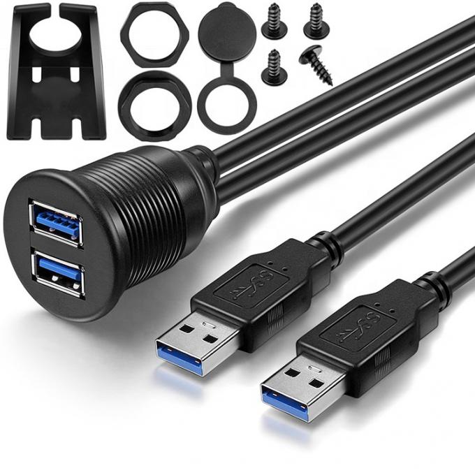 Αδιάβροχο αρσενικό προς θηλυκό Aux Car Dashboard Panel Δύο USB 3.0 Flush Mount Extension Cable για μοτοσυκλέτα 0