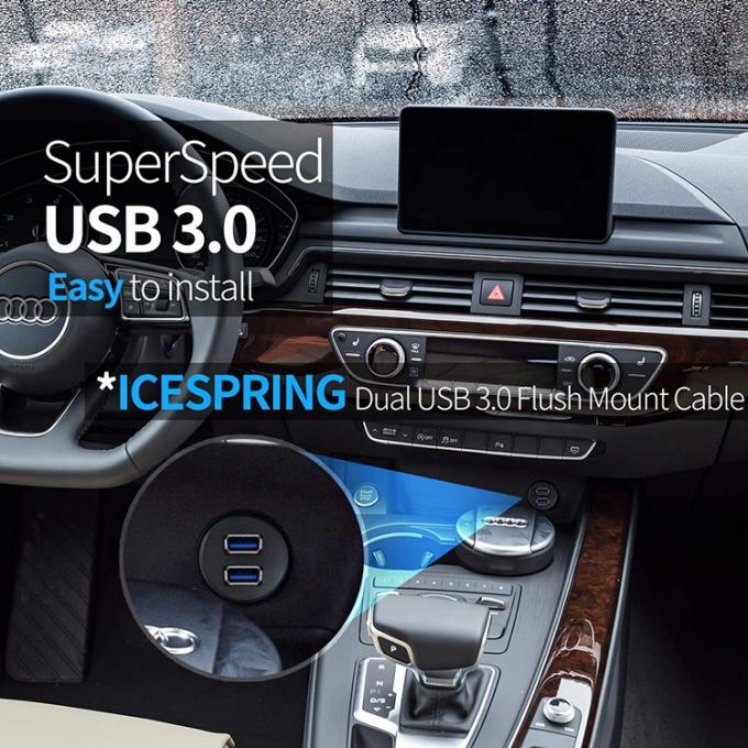 Αδιάβροχο αρσενικό προς θηλυκό Aux Car Dashboard Panel Δύο USB 3.0 Flush Mount Extension Cable για μοτοσυκλέτα 5