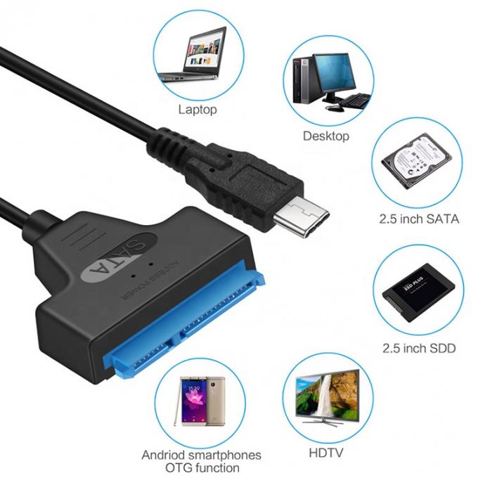 Υψηλής ταχύτητας 5Gbps SDD HDD σκληρό δίσκο 2,5 ιντσών USB τύπου C 3.1 με καλώδιο προσαρμοστή Sata 4