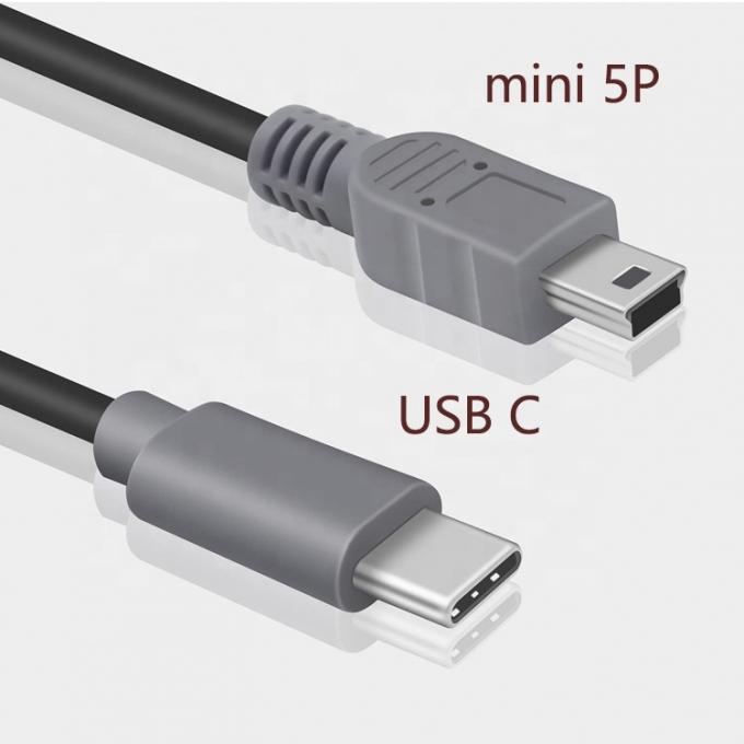Δικτυακή φόρτιση δεδομένων USB τύπου C σε Mini 5 Pin USB OTG Adapter Cable για κάμερα τηλέφωνο βίντεο 1