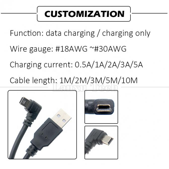 1m 2m 3m 5m 90 βαθμούς σχήμα L δεξιά αριστερή γωνία USB 2.0 A αρσενικό σε Μίνι B 5 πιν USB καλώδιο φόρτισης δεδομένων για MP3 κάμερα 3